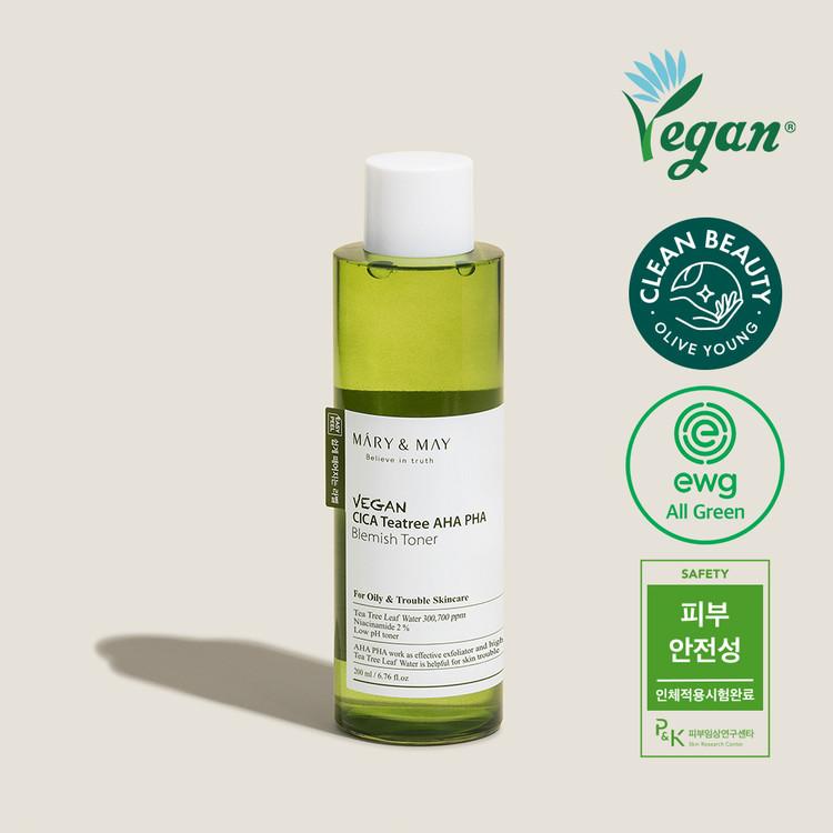 MARY & MAY Vegan CICA Tea Tree AHA PHA Toner - 200ml